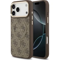 Guess PU Leather 4G Gold Frame MagSafe kryt iPhone 17 Pro Max hnedý - Puzdra
