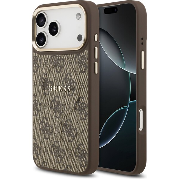 E-shop Guess PU Leather 4G Gold Frame MagSafe kryt iPhone 17 Pro Max hnedý