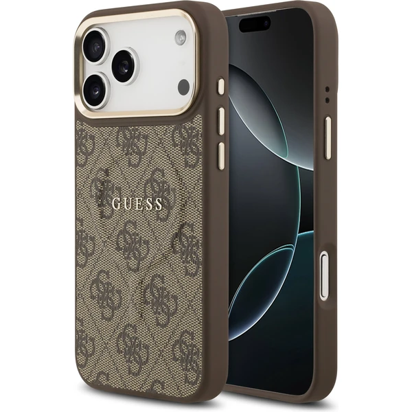 Guess PU Leather 4G Gold Frame MagSafe kryt iPhone 17 Pro Max hnedý - Puzdra - Hlavný obrázok