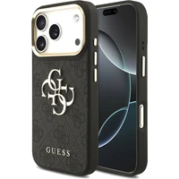 Guess PU Leather 4G Metal Logo Gold Frame kryt iPhone 17 Pro čierny - Puzdra