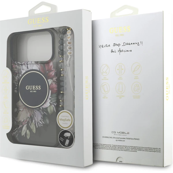 Guess IML Flowers Strap MagSafe kryt iPhone 17 Pro Max čierny - Puzdra - Obrázok 78778d0b602a4bb1a7e876141176df9f