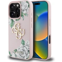 Guess PU Grained Roses 4G Metal Logo kryt iPhone 16 Pre ružový - Puzdra