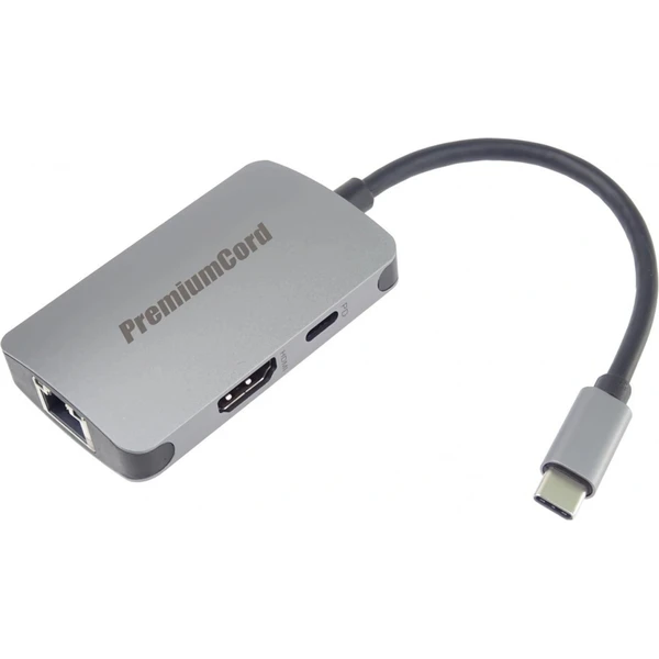PremiumCord USB-C na HDMI + RJ45 + PD Hub sivý - Dokovacie stanice - Obrázok 78LF000K01
