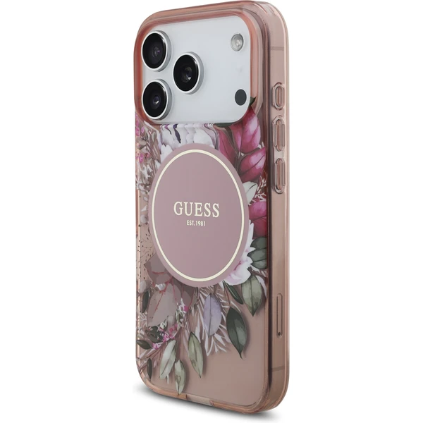 Guess IML Flowers Strap MagSafe kryt iPhone 17 Pro ružový - Puzdra - Obrázok 78b9d1d116964da0a62fd52693f58280