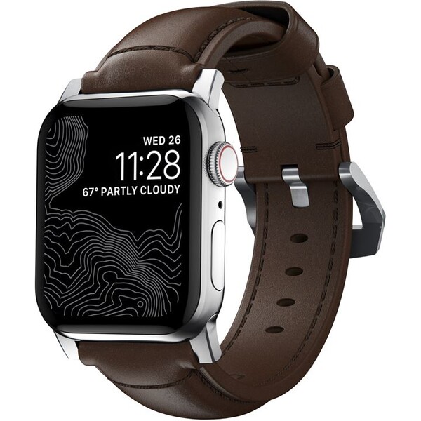 Nomad Traditional kožený remienok Apple Watch Ultra (49mm) 8/7 (45mm)/6/SE/5/4 hnedý/strieborné prac