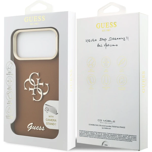 Guess PU Grained 4G Logo Stand Camera Frame kryt iPhone 17 Pro Max hnedý - Puzdra - Obrázok 79085b383a0045b3b0d60296f2538b04