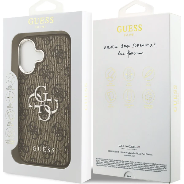 Guess PU 4G Kovové Logo kryt iPhone 17 strieborný/hnedý - Puzdra - Obrázok 7916e7fc241e415eadcfc24bba158e70