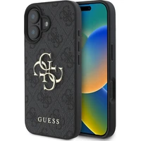 Guess PU 4G Metal Logo kryt pre iPhone 16 sivý - Puzdra