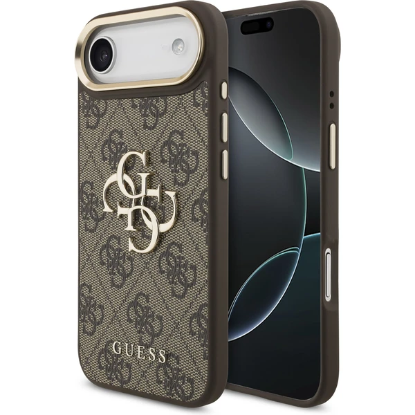 Guess PU Leather 4G Metal Logo Gold Frame kryt iPhone Air hnedý - Puzdra - Hlavný obrázok