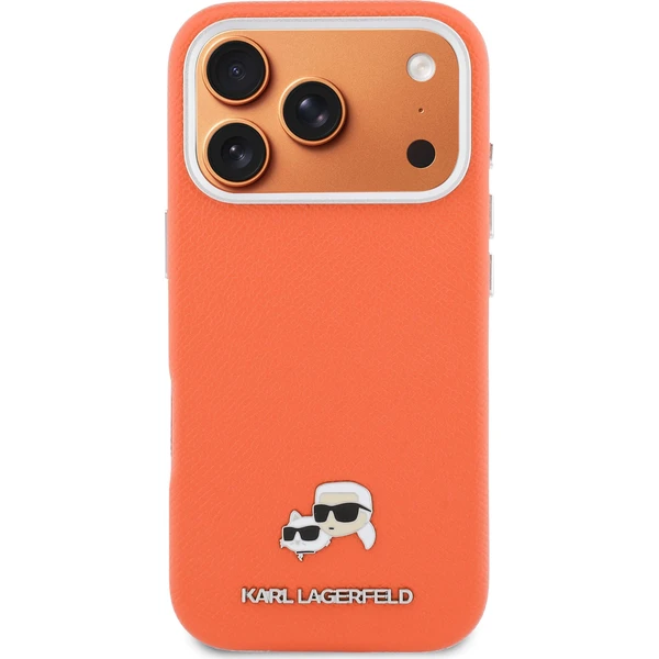 Karl Lagerfeld PU Karl and Choupette Heads Pins MagSafe kryt iPhone 17 Pro Max oranžový - Puzdra - Obrázok 79685cd5977d4cee803a453c0bbbbf63