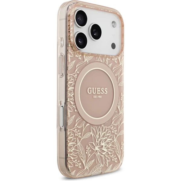 Guess IML Flowers Allover Strap MagSafe kryt iPhone 17 Pro ružový - Puzdra - Obrázok 7981401528d940938d6181d1adf07fcc