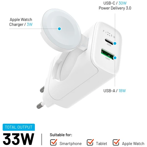 FIXED Power Socket GaN nabíjačka USB-A/USB-C a nabíjačkou pre Apple Watch biela - Nabíjačky - Obrázok 799fb0c6817442418143e138b7ce4f7e