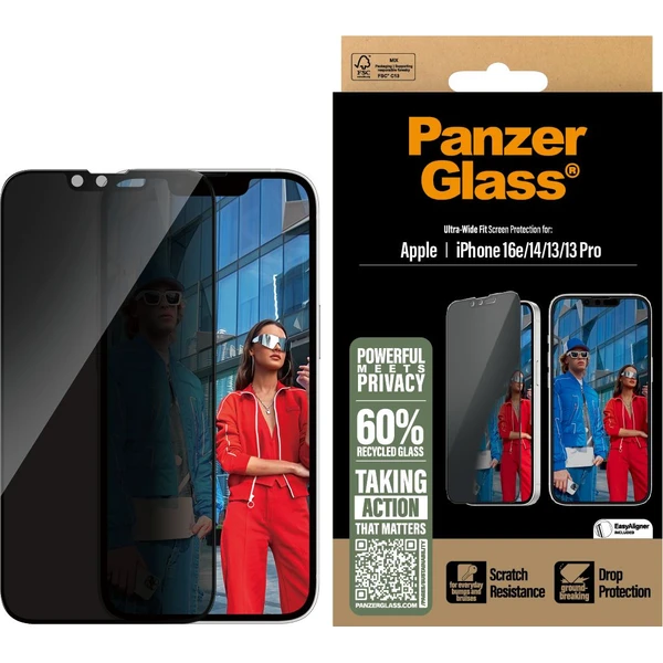 PanzerGlass® Privacy Apple iPhone 17e/16e/14/13/13 Pro s inštalačným rámčekom - Ochranné fólie a sklo - Obrázok 79GD000J01