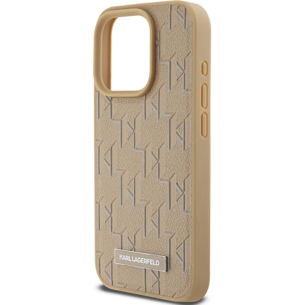 Karl Lagerfeld PU Leather Monogram Metal Logo MagSafe zadný kryt iPhone 14 Pro Max béžový - Puzdra - Obrázok 79N5000J01