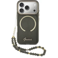 Guess IML Glitter Script Strap MagSafe kryt iPhone 17 Pro čierny - Puzdra