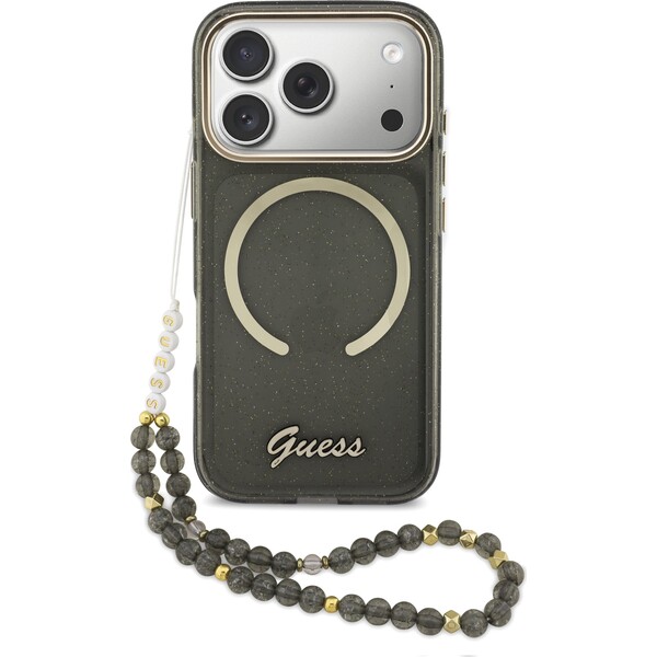 E-shop Guess IML Glitter Script Strap MagSafe kryt iPhone 17 Pro čierny