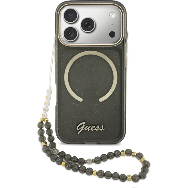 Guess IML Glitter Script Strap MagSafe kryt iPhone 17 Pro čierny - Puzdra - Hlavný obrázok