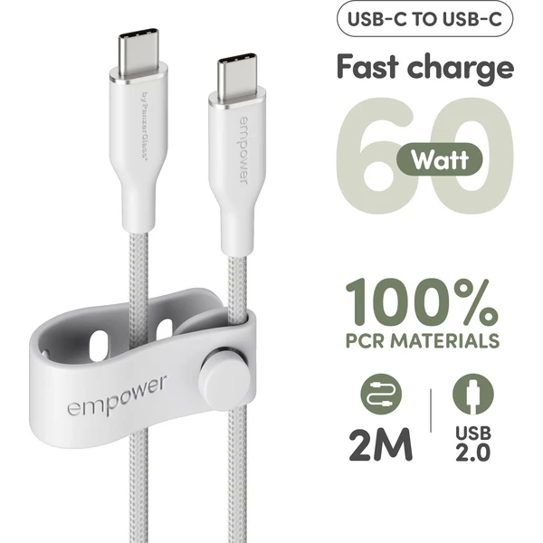 PanzerGlass USB-C/USB-C napájací kábel 60W 2m biely - Káble a redukcie - Obrázok 7B3J000K01