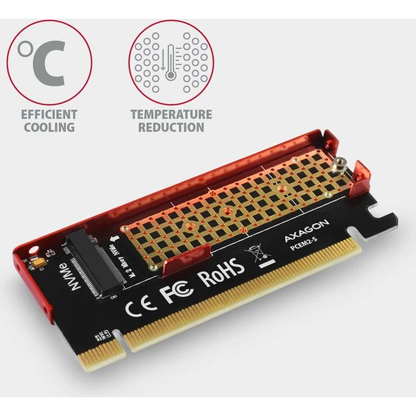 AXAGON PCEM2S PCIe x16 M.2 NVMe Mkey slot adaptér + pasívny chladič - Radiče - Obrázok 7D7HF00101