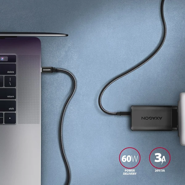 AXAGON USB-C/USB-C napájací kábel 60W 1m čierny - Káble a redukcie - Obrázok 7ED0700301