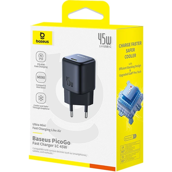 Rýchlonabíjačka do siete Baseus PicoGo GaN 45W USB-C PD čierna - Nabíjačky - Obrázok 7EGE000L01