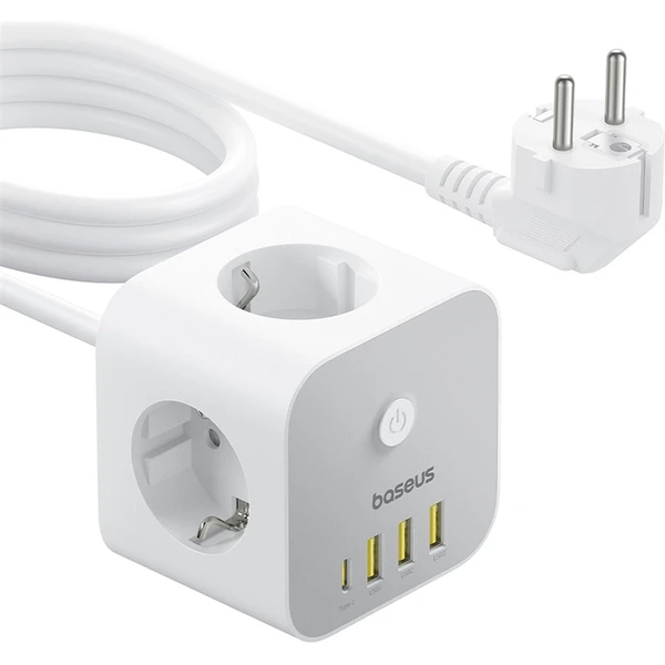 Predlžovací kábel Baseus PowerCombo Cube 3x zásuvka + 3x USB + 1x USB-C 20W 1.5m biely - Nabíjačky - Obrázok 7FGE000L01