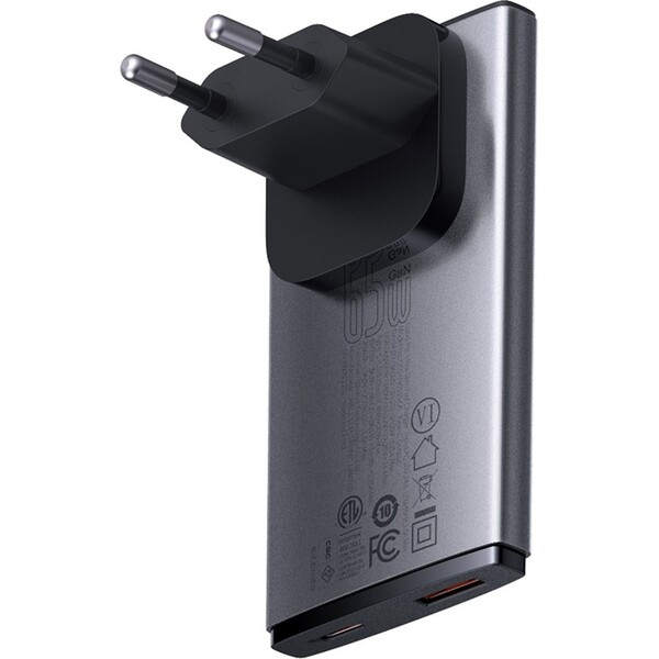 Baseus GaN5 Pro Ultra Slim nabíjačka USB-C/USB-A 65 W šedá