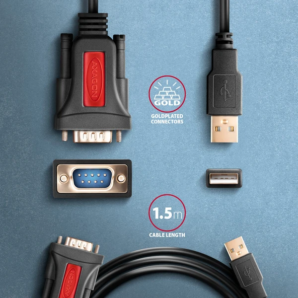 AXAGON USB-A/COM(DE-9) redukcia 1,5m čierna - Káble a redukcie - Obrázok 7GS6000701