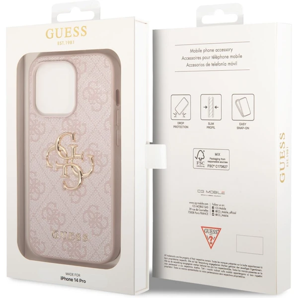 Guess PU 4G Metal Logo kryt iPhone 14 Pro ružový - Puzdra - Obrázok 7HUF100501