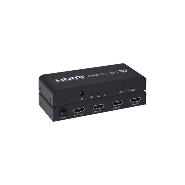PremiumCord HDMI switch 3:1 kovový s diaľkovým ovládačom a napájacím adaptérom - Ostatné - Hlavný obrázok