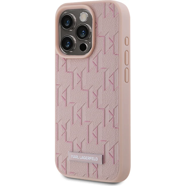 Karl Lagerfeld PU Leather Monogram Metal Logo Magsafe zadný kryt iPhone 15 Pro Max ružový - Puzdra - Obrázok 7JN5000J01
