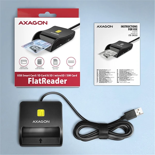 AXAGON CRE-SM3SD, USB-A FlatReader 4-slot čítačka Smart card (eObčanka) + SD/microSD/SIM, kábel 1.3  - Čítačky čipových kariet - Obrázok 7QS6000701