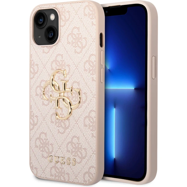 Guess PU 4G Metal Logo kryt iPhone 15 ružový - Puzdra - Hlavný obrázok