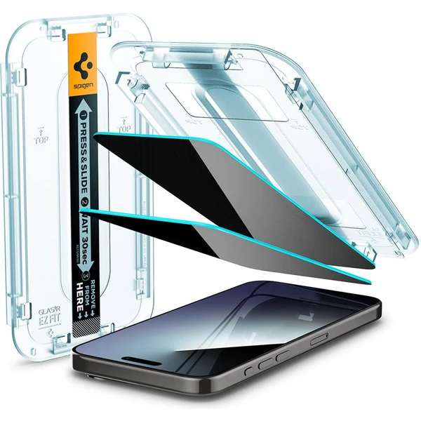 Spigen Glass tR EZ Fit Privacy 2 Pack tvrdené sklo iPhone 15 Pro Max číre - Ochranné fólie a sklo - Hlavný obrázok