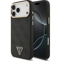 Guess PU Leather 4G Triangle Logo Gold Frame MagSafe kryt iPhone 17 Pro Max čierny - Puzdra