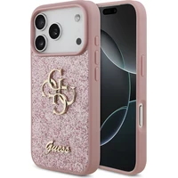 Guess PU Fixed Glitter 4G Metal Logo kryt iPhone 18 Pro ružový - Puzdra