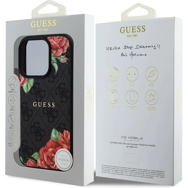 Guess PU Leather 4G Roses MagSafe kryt iPhone 16 Pre čierny - Puzdra - Obrázok 7a4d0f2d91e245cf9919c513630704ac