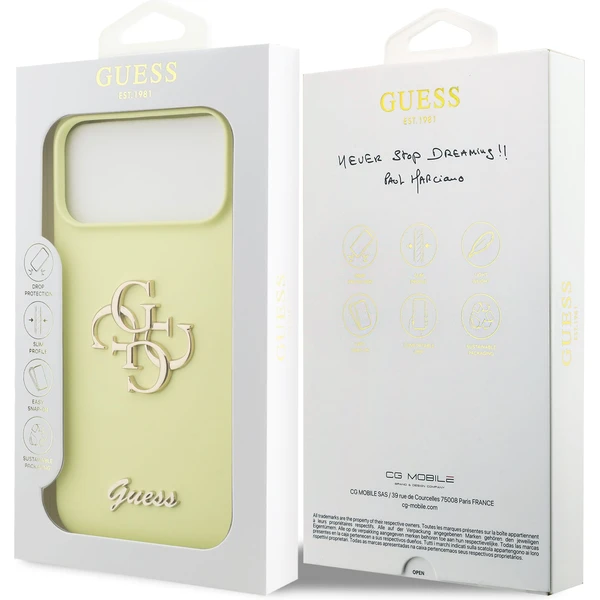 Guess Liquid Silicone 4G Metal Logo kryt iPhone 17 Pro Max žltý - Puzdra - Obrázok 7a4f3eae45b24b8cbdc0a6728d654c55