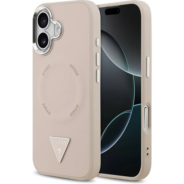 Guess PU Leather Triangle Logo MagSafe kryt iPhone 17 ružový - Puzdra - Hlavný obrázok