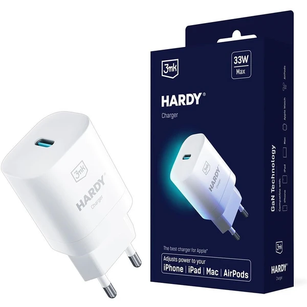 3mk sieťová nabíjačka - HARDY Charger 33W, GaN 1x USB-C (PD) pre Apple, biela - Nabíjačky - Hlavný obrázok