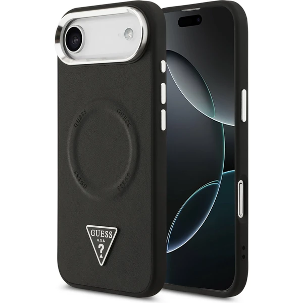 Guess PU Leather Triangle Logo MagSafe kryt iPhone Air čierny - Puzdra - Hlavný obrázok