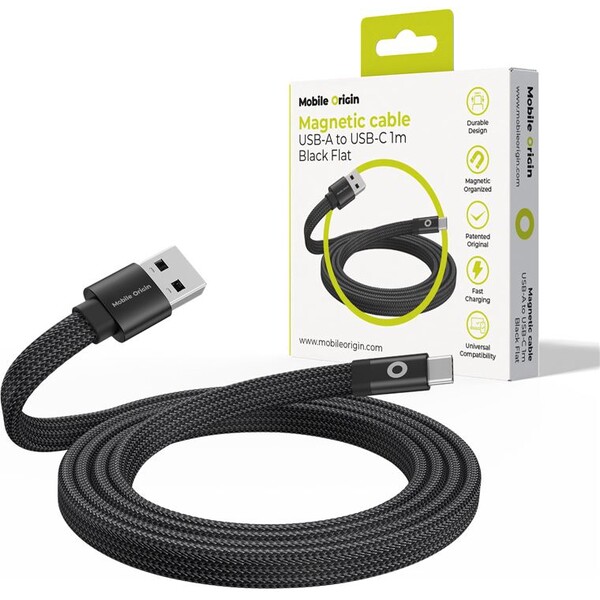 Mobile Origin Magnetic Flat Patented USB-A/USB-C magnetický kábel (1m) čierny