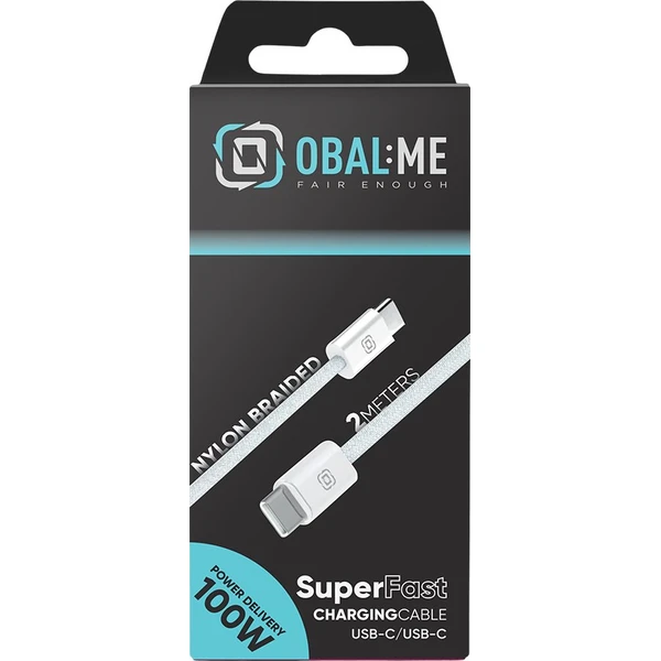 OBAL:ME Super Fast USB-C/USB-C Pletený kábel 100W 2m biely - Káble a redukcie - Obrázok 7c2ef124393e40eebe3974e5fc1da61a