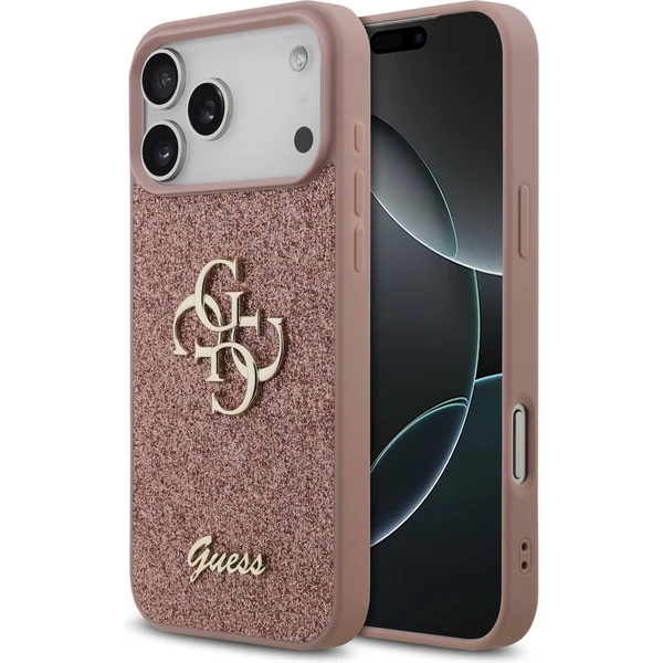 Guess PU Fixed Glitter 4G Metal Logo kryt iPhone 17 Pro Max ružový - Puzdra - Hlavný obrázok