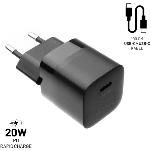 FIXED Mini nabíjačka s USB-C výstupom a káblom USB-C 1 meter PD 20W čierny - Nabíjačky - Obrázok 7c8c6d94cd9c48ffacba79dee767f43f