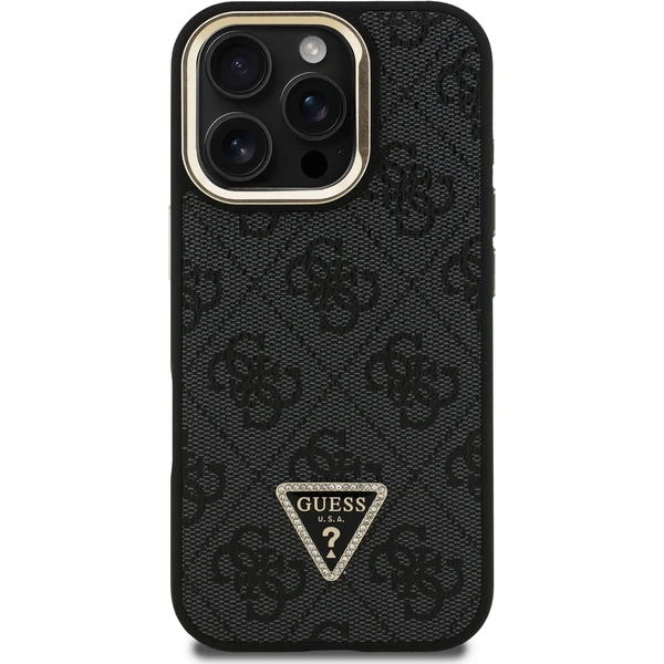 Guess PU 4G Strass Triangle Logo Stand Camera Frame MagSafe kryt iPhone 16 Pre čierny - Puzdra - Obrázok 7ca96e7be0b74d99b340a025078ad52c