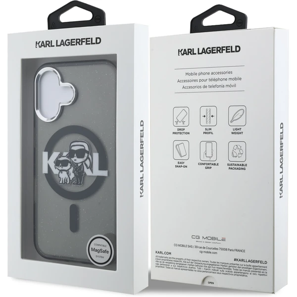 Karl Lagerfeld IML Glitter Karl and Choupette Sketch MagSafe kryt iPhone 16 čierny - Puzdra - Obrázok 7ceef2afda7c4afeb971e39b9f364fed