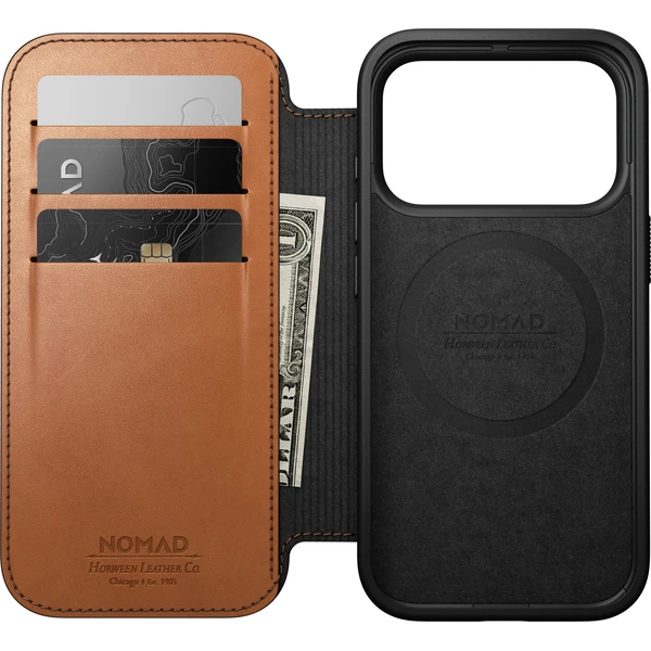 Nomad Modern Leather Folio (Horween) MagSafe kožené puzdro iPhone 18 Pro Saddle - Puzdra - Obrázok 7d14910ca51f45d08d4076807710cf81