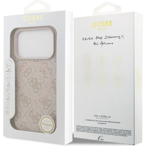 Guess PU Leather 4G Colored Ring MagSafe Zadný Kryt pre iPhone 17 Pro ružový - Puzdra - Obrázok 7d1684084dc84040966a8f57ab45cc10