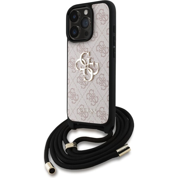 E-shop Guess PU 4G Metal Logo Crossbody popruh kryt iPhone 15 Pre Max ružový